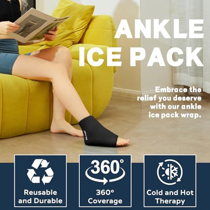BILITOK Reusable Foot Ankle Ice Pack Wrap for Injuries, Cold Compression Therapy for Achilles Tendonitis, Plantar Fasciitis, Swelling, Sprained, Pain Relief (Black) - color: Black