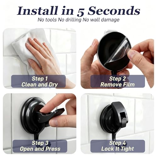 Heavy Duty Vacuum Suction Cup Hooks, Matte Black Plated Polished Super Suction for Kitchen Bathroom, 2 Pack - color: Black
