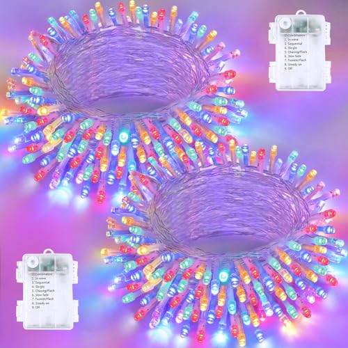 2 Pack 200 LED Battery Operated String Lights, Twinkle Lights Multicolor - color: Multicolor, size: 2PK(100LED)