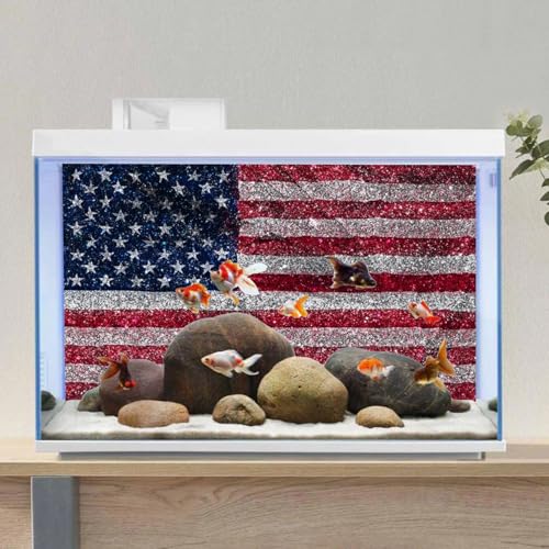 30x18 in Glitter American Flag Aquarium Backdrop Vinyl Fish Tank Background - size: 30x18in/75x45cm