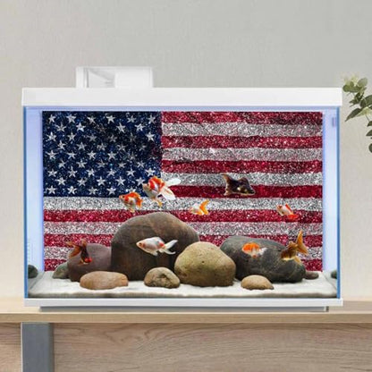 30x18 in Glitter American Flag Aquarium Backdrop Vinyl Fish Tank Background - size: 30x18in/75x45cm