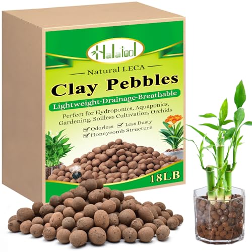Halatool 18LB Leca Clay Pebbles for Plants, 4-16mm Hydro Balls for Drainage | Reusable, Lightweight Expanded Clay Pebbles, Prevent Root Rot, Hydroponics, Terrariums, Orchids, Top Dressing, Potted Plants - size: 18LB