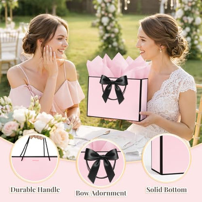 ANZNKU 2PCS Black & Pink Gift Bags Medium Wrapping Supplies, Gift Bags with Handles 4 Tissue Paper 2 Ribbon 2 Cards for Women Birthday Wedding Graduation Engagement Bridal Shower Present Party Favor - color: Black+Pink