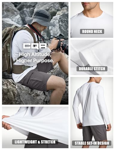 CQR Men's UPF 50+ Sun Protection Long Sleeve Quick Dry Athletic Shirts, Stretch Running Workout Hiking T-Shirts - color: Basic White, size: XX-Large