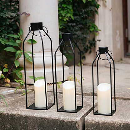 HPC Decor 55.9cm(22인치) 48.3cm(19인치) 48.6cm(16인치) 랜턴 장식, 깜박이는 타이머 캔들 포함 - 톨 라지 블랙 메탈 캔들 랜턴 3개 세트 - 실내, 실외, 탁상, 현관을 위한 현대적인 농가 장식 (유리 없음) - size: 22inch,19inch and 16inch（Black）