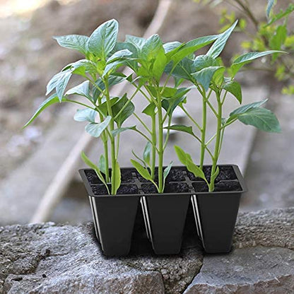 Gardzen 30 Pack 6-Cell Seed Starting Tray for Seedlings, Plant Starter Trays with Drainage Holes for Seed Germination, 5.4x3.7 inches, Black | Plant Starter Trays for Seed Germination and Seedlings, 5.4"x3.7" Growing Cells with Drainage Design for Healthy