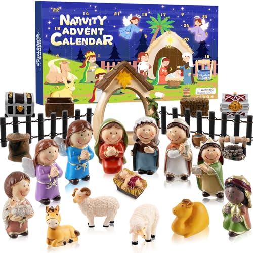 Nativity Advent Calendar 2026-24 Days of Nativity Scene Christmas Countdown Calendar Christian Religious Gifts for Kids Adult Women Men - color: Light Green