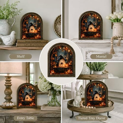 Ghost Witch Coffee Arched Decor, Halloween Cat Table Sign, 5.9x7.9 - color: Pumpkin Ghost