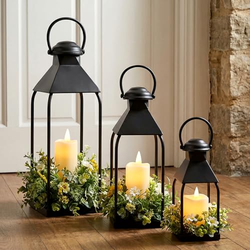 Decorative Metal Lanterns Indoor Outdoor, Set of 3 Outdoor Candle Holder - size: Set of 3 20" 15.7" 12"