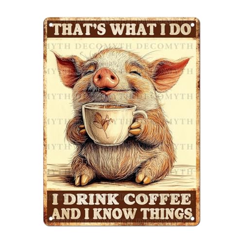 Vintage Pig Tin Sign That's What I Do I Drink Coffee Retro Pig Lover Wall Decor Nostalgic Art Funny Rustic Metal Poster Outdoor Store Cafe Pubs Indoor Bathroom Toilet Bar Man cave 12 * 16inch - color: Coffee8, size: 30X40cm(12*16in)