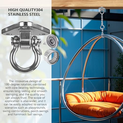 Stainless Steel Heavy Duty Swing Hanger with Smooth Swing Bearings 180° Ceiling Mount 1500 LB Capacity Swing Hardware for Swing Seat, Yoga, Heavy Bag, Porch Swing, Hanging Chair - size: 3 Holes-180°