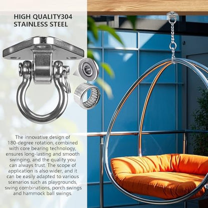 Stainless Steel Heavy Duty Swing Hanger with Smooth Swing Bearings 180° Ceiling Mount 1500 LB Capacity Swing Hardware for Swing Seat, Yoga, Heavy Bag, Porch Swing, Hanging Chair - size: 3 Holes-180°
