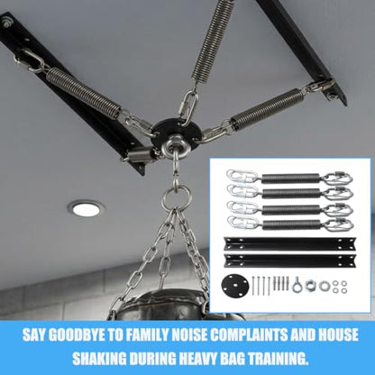 200LBS-MB Heavy Bag Hanger Noise Vibration Dampening Ceiling Mount | Premium 4mm Steel Bracket with Built In Vibration Dampening Spring, Engineered to Support 12 to 16 Inch Joist Structures