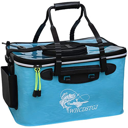 Transparent Top Cover Fishing Bucket, Foldable Fish Bait Bucket, Multifunctional Minnow Bucket, Live Fish Container, Fish Protection Bucket, Outdoor Camping Fishing Bag. (Blue, 6 Gallon) - color: Blue, size: 6 Gallon