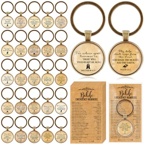 Junkin 50 Set Christian Keychain Gift Bulk for Men Church Bible Emergency Numbers Bookmark Bible Verse Keychain Grandparent Day Gift for Men Women Clergy Pastor Vbs Sunday School Coworker (Vintage) - style: Vintage