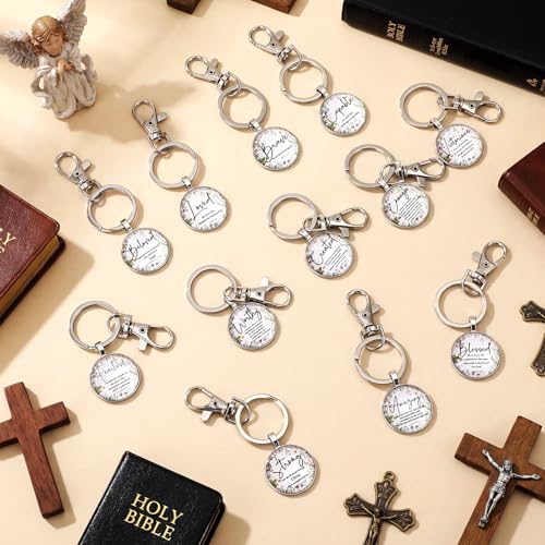 Equsion 24 Pcs Christian Keychain Gift Bulk Mini Bible Keychains with Verse Religious Keychain Gifts for Church Bible Study Group (Wildflower) - color: Wildflower