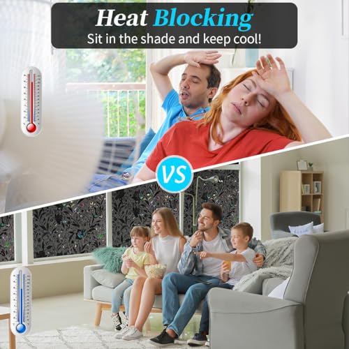 Bloss Blackout Window Privacy Film, 100% Sun Blocking Privacy Cover for Glass, Removable Room Darkening Black Out Window Tint, Static Cling Frosted Glass Film (Black/Tulip, 29.5" x 78.7") - color: Black - Tulip, size: 29.5 x 78.7 Inch