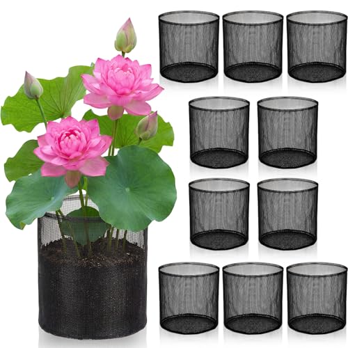 LemonRoad 10 Pcs Aquatic Pond Planting Bags Pond Baskets for Plants 7.2 x 7.2 Inch Reusable Mesh Water Garden Pot Breathable Round Lily Plant Baskets for Water Lily Gladiolus Bog Terrestrial Plants