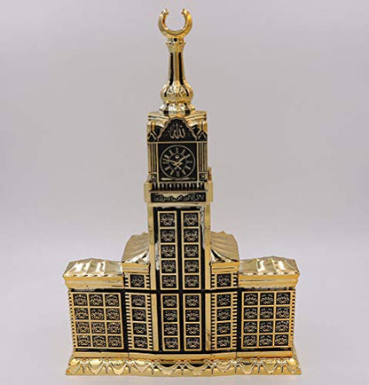 Modefa Islamic Turkish Table Decor Showpiece Gift Sculpture Figure Arabic 99 Names of Allah Kaba Clock Tower Replica Gold - size: Small - 6.7in x 6.7in wide, 10in tall