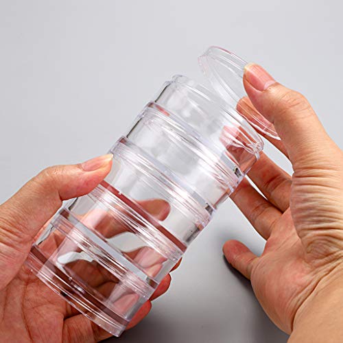 Hipiwe 2 Packs 5 Slot Clear Plastic Round Storage Jars - Art Craft Accessory Organizer Box Jewelry Beads Sewing Pills Container Holder for Storage Small Items, Hardware - size: 2Packs 2.68"D x 5.31"H