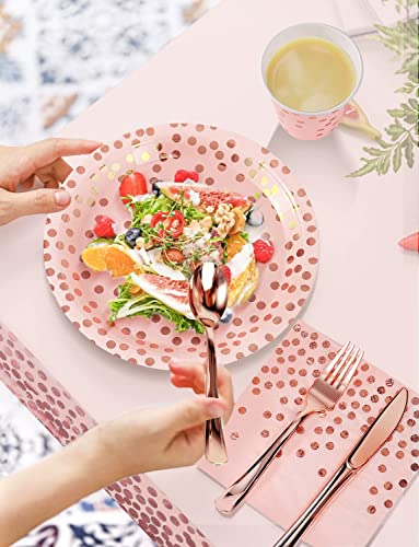 Nkaiso 141Pcs Pink Rose Gold Paper Plates and Napkins Party Supplies for20 - color: Pink and Rose Gold