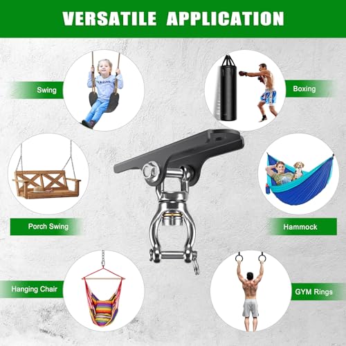 BeneLabel 360° Swivel Ceiling Swing Hanger with Bearing Ceiling Swing Mount Stainless Steel Hanging Chair Mount Swings Hardware for Hammock Chairs, Porch Swings, Aerial Silks, Gymnast Ring, Heavy Bag - color: 360° Bearing Swivel Hanger ( 1 Pack ) - Black