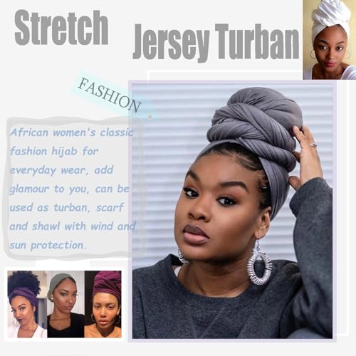 ZRQ 1 Pieces Dark Grey Stretch Hijab Extra Long Solid Color African Shawl Hair Scarfs Jersey Turban Fashion Head Scarf Soft Head Wraps for Black Women - color: Dark Grey