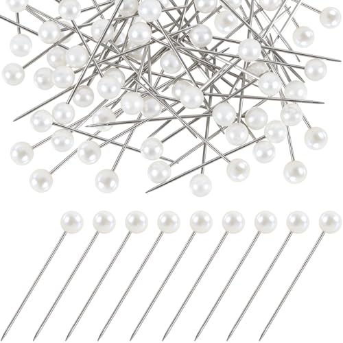 50pcs Decorative Pearl Push Pins, 26mm Pearl-Head Sewing Thumb Tacks, Round Straight Pins Bouquet Pushpins for Photos Map Boards Wedding Home Accessories DIY Crafts- White - color: White-0.16x1.02in-50pcs