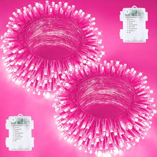 2 Pack 200 LED Battery Operated String Lights, Twinkle Fairy Lights Pink - color: Pink, size: 2PK(100LED)