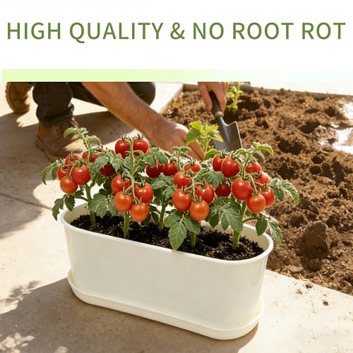 5-Pack White Herb Planter Box with Drip Trays, 8.5 Inch Small Oval Window Planters for Kitchen Sill, Indoor Outdoor, Perfect for Basil, Mint, Succulents, Flowers - size: 5 Pack
