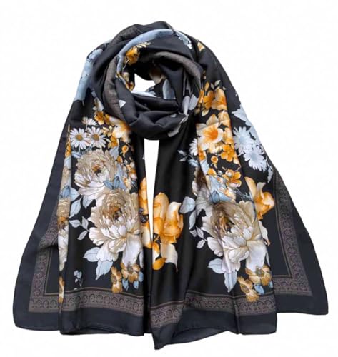 Xyueanlo Scarfs for Women Lightweight Scarves Fashion Print Floral Pattern Head Scarf Wraps Shawls - color: Black