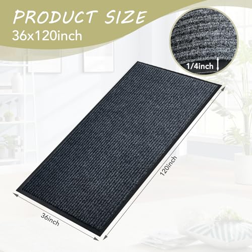 Front Door Mat, 3'x10'Indoor Outdoor Welcome Commercial Floor Mats | Heavy Duty Durable Inside Outside Entrance, Waterproof All-Season, All-Weather Non Slip Backing Doormat for Entryway, Black - size: 36"x120"