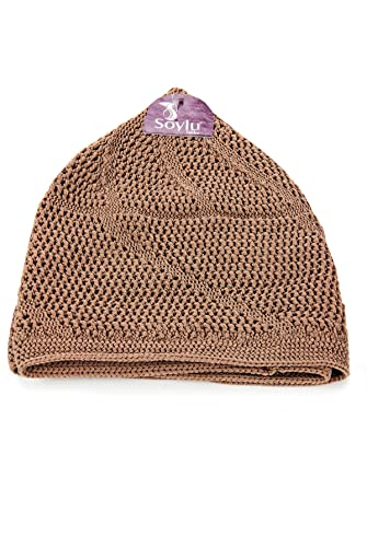 ihvan online Turkish Muslim Lux Knitting Kufi Hats for Men, Taqiya, Takke, Peci, Islamic Caps, Islamic Gifts, Standart Size - color: Brown