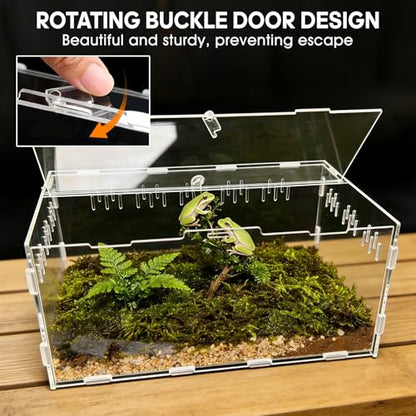 Acrylic Reptile Terrarium, Tarantula Enclosure(Tweezers & Bowl Included) | Reptile Tank with Magnetic Door for Spiders, Mantis, Frogs, Snails & Isopods, 11.4"x7.8"x5.9"