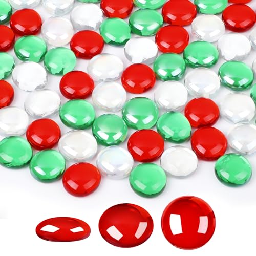 SUREAM Christmas Flat Glass Marbles, 1LB Multicolored Glass Marbles, Decorative Gemstones for Home Party Christmas Décor and DIY Crafts - color: Clear、green、red, size: 1LB