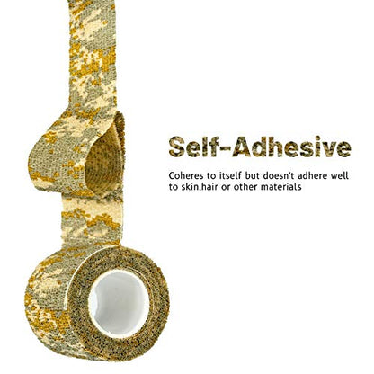 FRESINIDER 9 Rolls Self Adhesive Wrap Athletic Tape Gauze, Breathable Elastic Cohesive Bandage for Sports Injury & Pet (7 Pcs 2" x 5 Yards + 2 Pcs 1" X 5 Yards) (Digital Desert Camo) - color: Digital Desert Camo