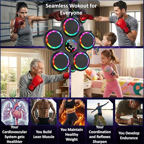 2026 Music Boxing Machine, Smart Bluetooth Interactive Punching Trainer with Boxing Gloves, Large Size Wall Mounted Electronic Boxing Target for Adult Kids, for Home,Office and Gym