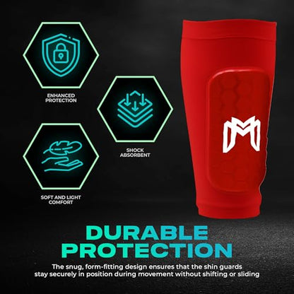 MediCaptain Mini Shin Guards Soccer – Built in Shin Pad Sleeves for Mens, Women, Teens - Small Shin Guards - Lightweight, Breathable Shin Defender Leg Protection - color: Red, size: Maxi (5.5 x 2.8 in)