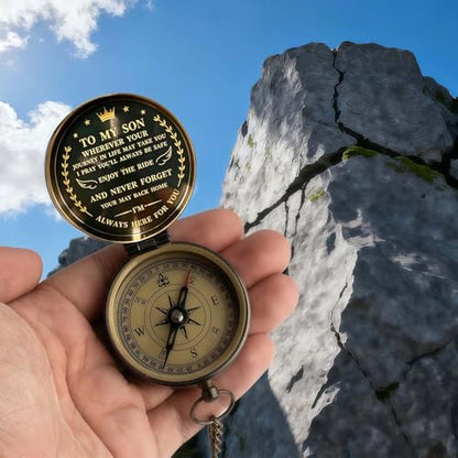 God's Guide & Blessing Compass, Trust in The Lord Compass, Wood Box Greeting, Inspirational Gift Men, Christian Boys Baptism Gifts, Graduation Day with Wooden Box - color: 5.Bronze To My Son Gift Wing Wooden Box