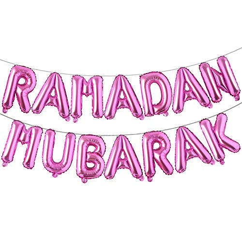 16in Rose Gold Eid MUBARAK Foil Balloons Party Decoration Supplies Ramadan Decoration Gold Balloons For Muslim EID Ballon (RAMADAN Rose Red) - color: Ramadan Rose Red