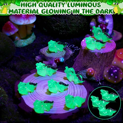 104PCS Luminous Miniature Crocodiles Figurines Mini Resin Crocodile | Tiny Alligator Animal Figures for Fairy Garden Miniature Moss Landscape DIY Craft Home Decor - style: Luminous Crocodile-104