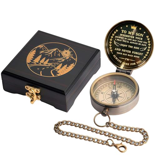 God's Guide & Blessing Compass, Trust in The Lord Compass, Wood Box Greeting, Inspirational Gift Men, Christian Boys Baptism Gifts, Graduation Day with Wooden Box - color: 5.Bronze To My Son Gift Wing Wooden Box