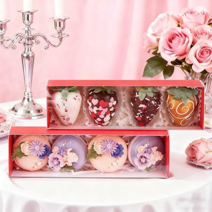 TEMLQPACK 25Pack Red Chocolate Covered Strawberry Box for 4, Macaron boxes, Long Treat Box for Truffles, Cookies, Ores, Chocolate Cocoa Bombs&Cake Ball Bakery Packaging Supplies - color: Red