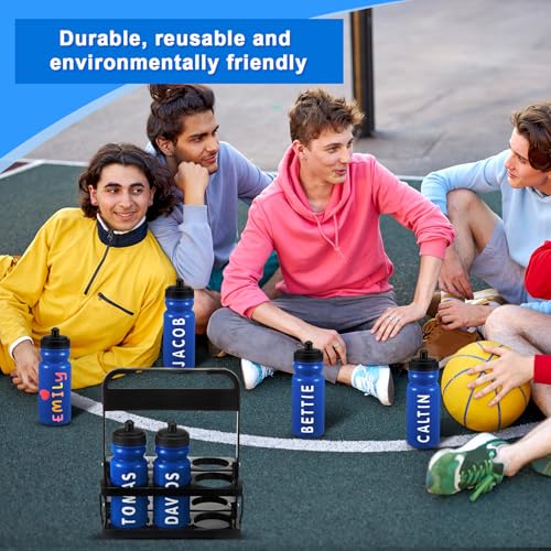 Suclain Water Bottle Carrier with 20 Oz Bottles and Stickers Plastic Wide Mouth Sports Water Bottle Squeeze Team Bottles with Black Lid for Fitness Bike Gym(14 Pcs,Dark Blue) - color: Dark Blue