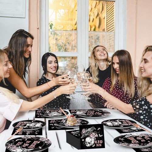 Qyeahkj 100 Pcs 40th Birthday Party Supplies Death to My 30s Paper Plates and Napkins Set Black Rose Gold Rip to My 30s Disposable Tableware Decorations for Women Thirties Funeral Youth Serve 25 Guest - style: 40th Birthday
