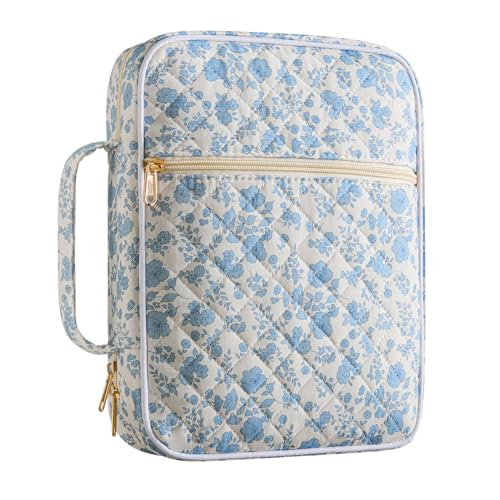 Bible Cover Case for Women Girls,Quilted Bible Tote Bag Study Supplies - color: Blue Flower