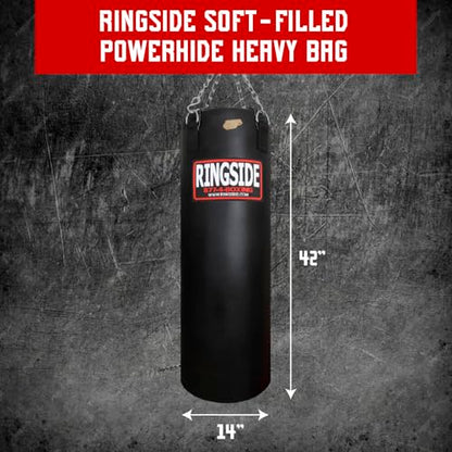 Ringside 100 lb Powerhide Heavy Bag for Boxing, MMA, Muay Thai & Kickboxing, Soft Filled Punching Bag with Foam Liner, Chain & Swivel Included, Black