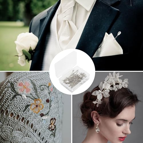 Zlongron 100 Pieces Hijab pins, Long Teardrop Pearl Head pin, Boutonniere pins, Buttonhole pin, can Also be Used for Jewelry Making Sewing Wedding Floral Decorations and DIY Crafts