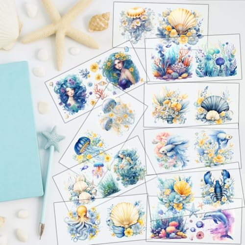 20 Pcs Sea of Flowers UV DTF Cup Wraps for 16OZ Glass, Ocean Theme UV DTF Transfer Stickers Waterproof Rub on Transfer Decals for Glass Bottle Vase Furniture Crafts - style: Sea of Flowers