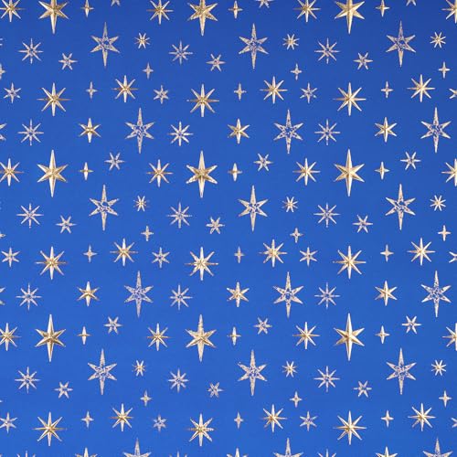RUSPEPA Blue and Gold Eid Wrapping Paper Roll, Mini Roll, Royal Blue 3D Embossed Foil Star Design, Kraft Gift Wrap Paper for Ramadan, Wedding, Birthday, Baby Shower, Holiday, 17 Inches x 16.4 Feet - color: Blue Gold Foil Star, size: 17 in x 16.4 ft